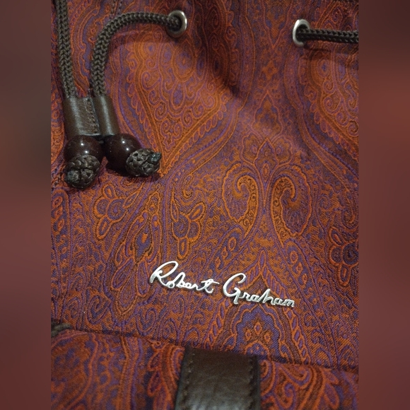 Robert Graham Stellen Rucksack Silk & Leather Backpack Paisley Red & Purple - Picture 6 of 13